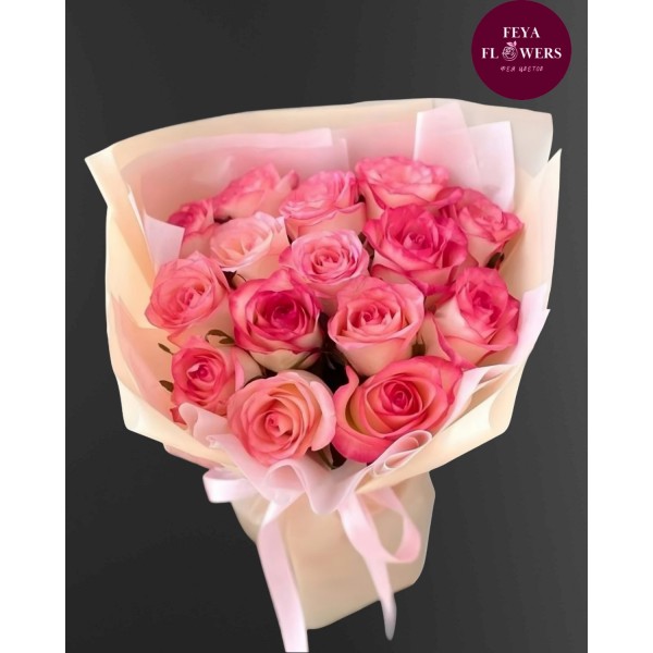 Bouquet of 15 pink roses